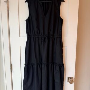 Lands' End Black Sleeveless Tiered Drawstring Midi Dress